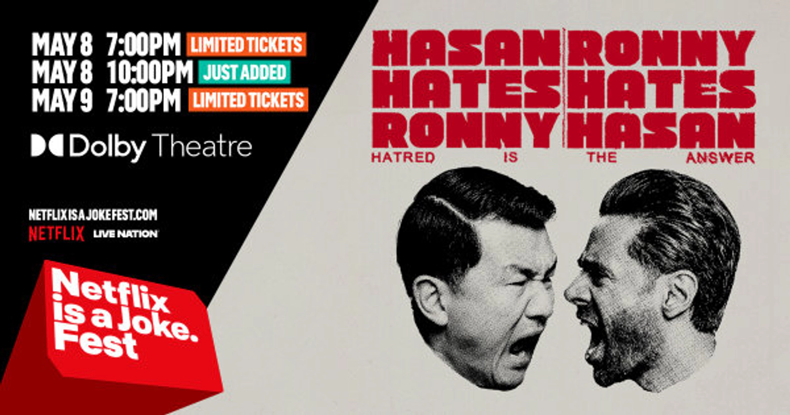 Enter To Win Tix To See Hasan Hates Ronny/Ronny Hates Hasan @ Dolby Theatre (May '26)