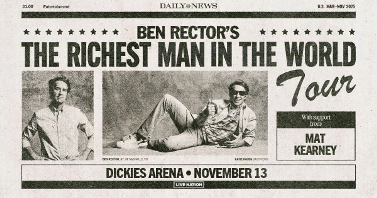 Enter to WIN tickets to Ben Rector: The Richest Man In The World Tour (Texas)