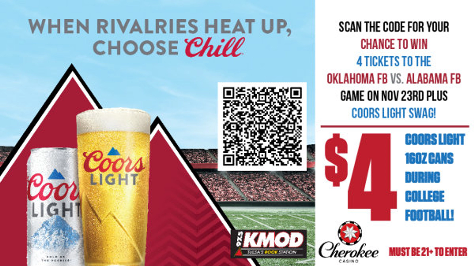 Crimson, Cream & Chill with Coors Light and Cherokee Casino - Thumbnail Image
