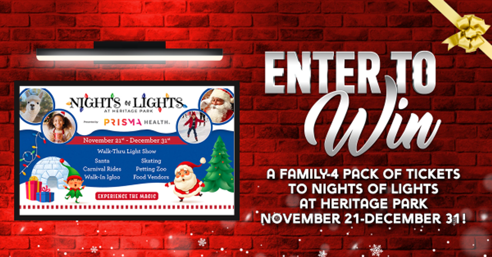 Win a family-4 pack of tickets to Nights of Lights at Heritage Park November 21-December 31!