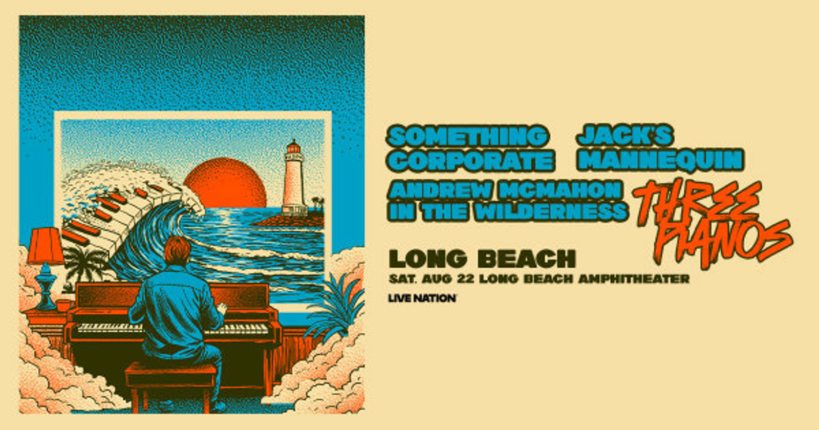 Enter to Win a Pair of Tickets to see Three Pianos: An Evening with Jack's Mannequin, Something Corporate & Andrew McMahon in the Wilderness at Long Beach Amphitheater! (8/22)