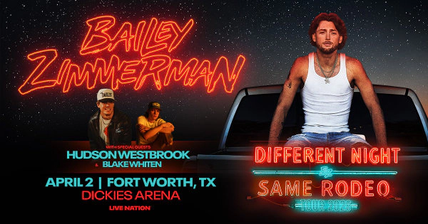 Enter to WIN Bailey Zimmerman: Different Night Same Rodeo Tour 2026 Tickets (TEXAS DATE)