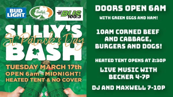 Win VIP Passes and More at Sully's on St. Patricks Day! - Thumbnail Image