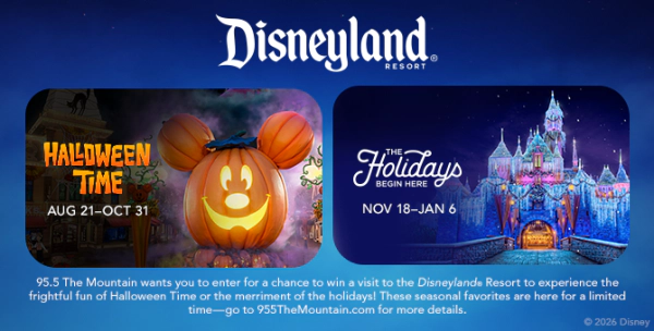 95.5 The Mountain wants you to enter for a chance to win tickets to the Disneyland® Resort to experience the frightful fun of Halloween Time or the merriment of the holidays!