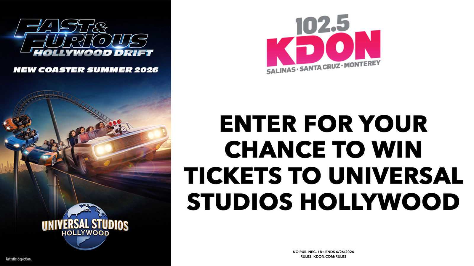102.5 KDON has Your chance to Win 4 Tickets to Universal Studios Hollywood!
