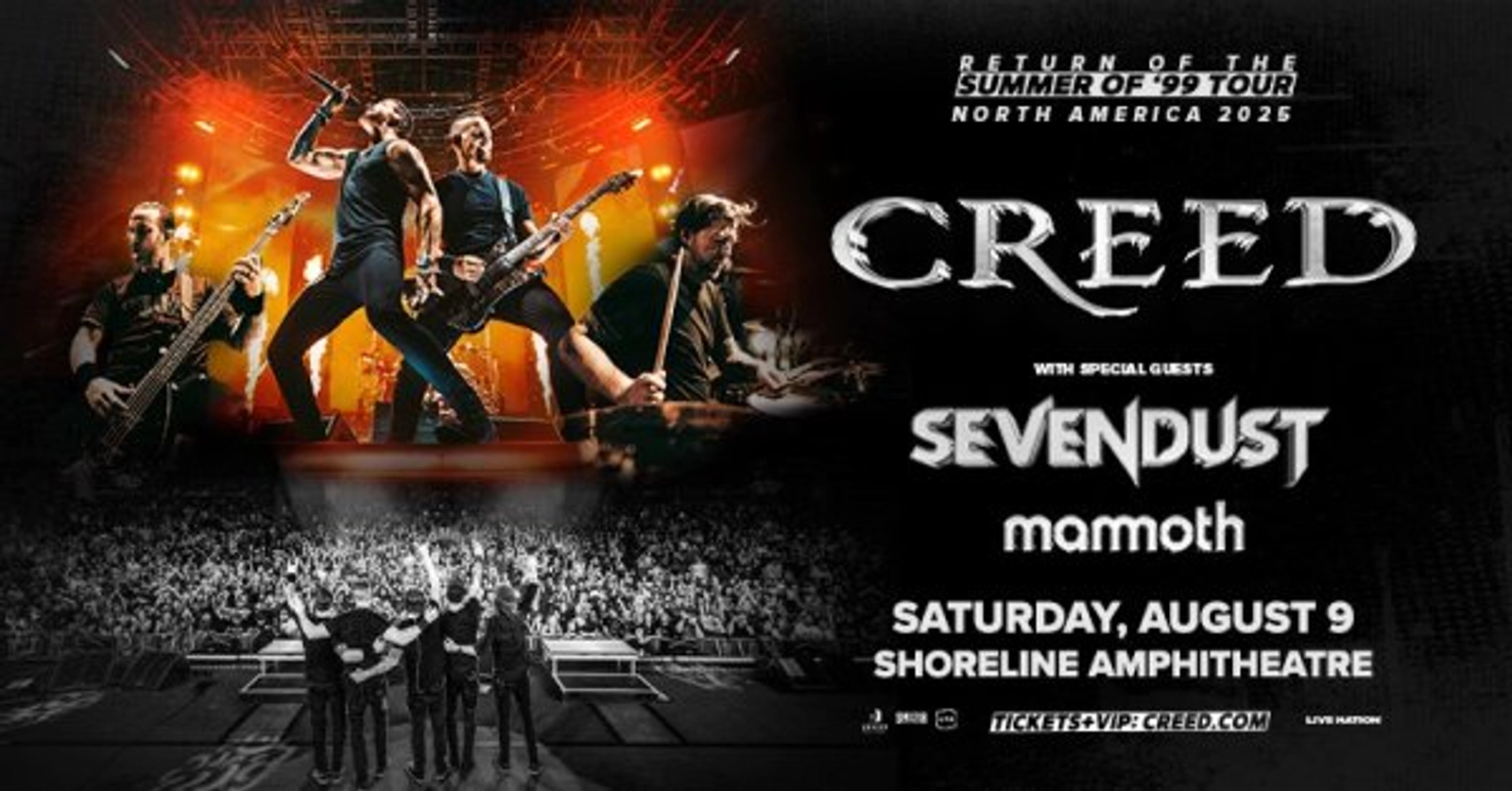 CREED "Return of the Summer of '99" Tour at the Shoreline Amphitheatre on Aug. 9th!