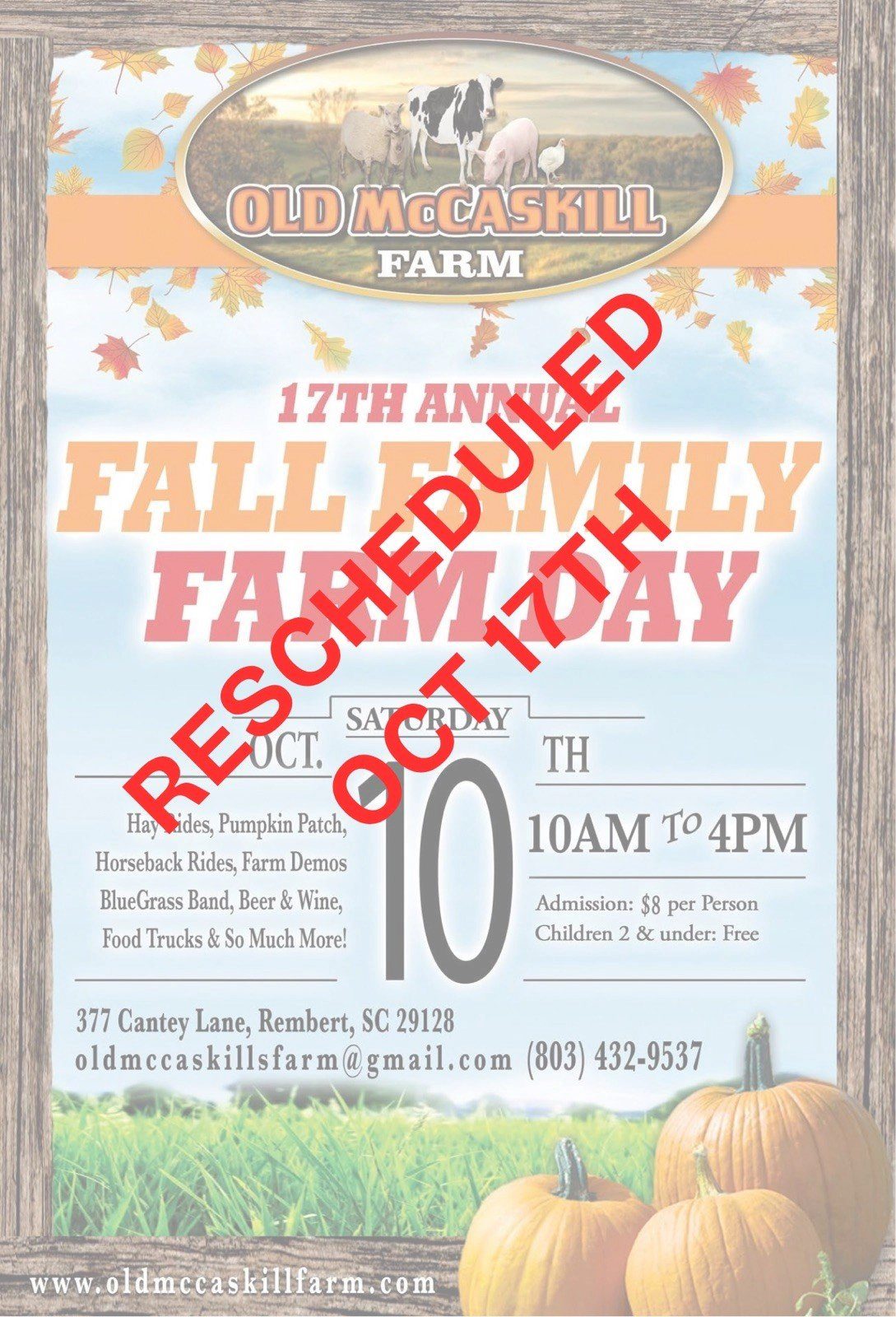 Win a family 4 pack to Old McCaskill Farm's Fall Family Farm Day!