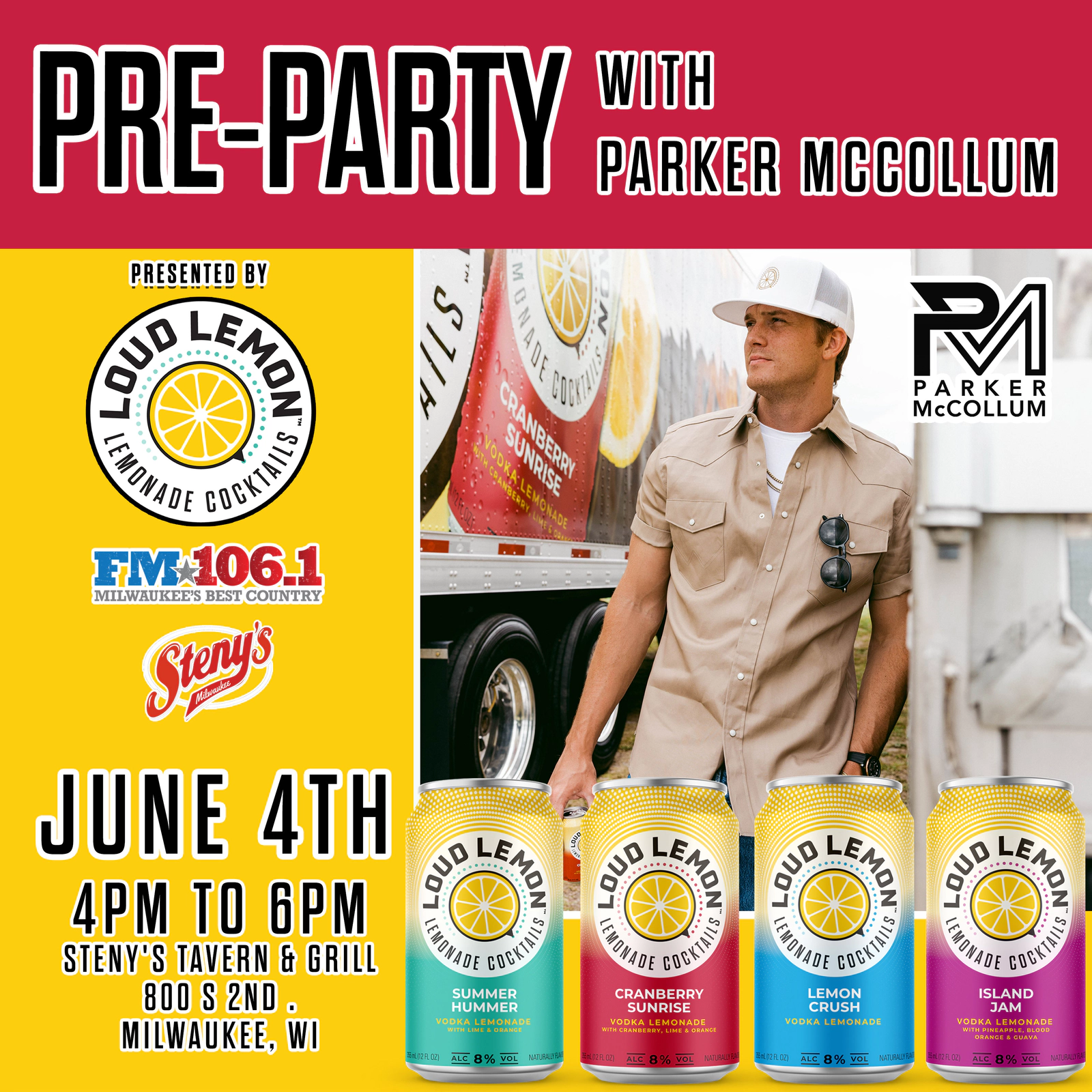 Win tickets to an exclusive Parker McCollum pre-show party with Parker and Loud Lemon!