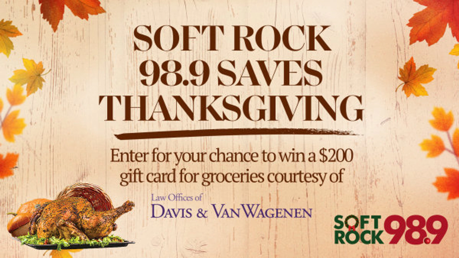 Soft Rock 98.9 Saves Thanksgiving - Enter for a Chance to Win a $200 Gift Card for Groceries