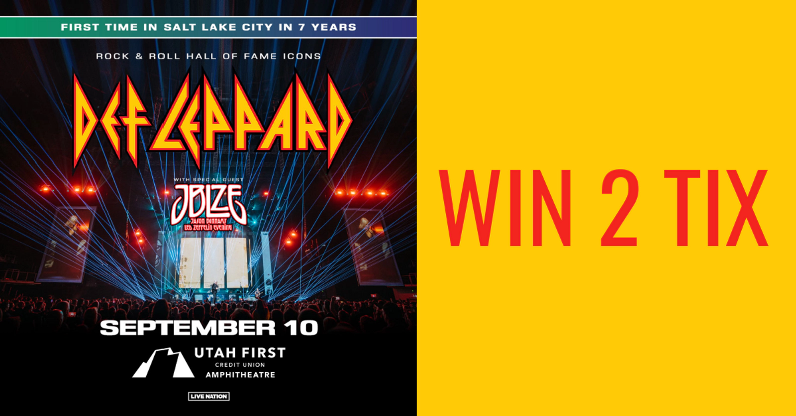 Win 2 Tix to Def Leppard on Tuesday September 10th at Utah First Credit