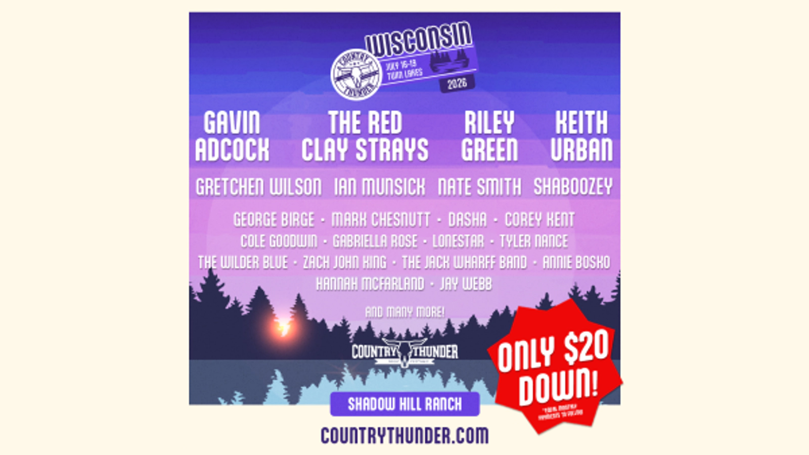 Win a 4-pack of weekend passes to Country Thunder Wisconsin!