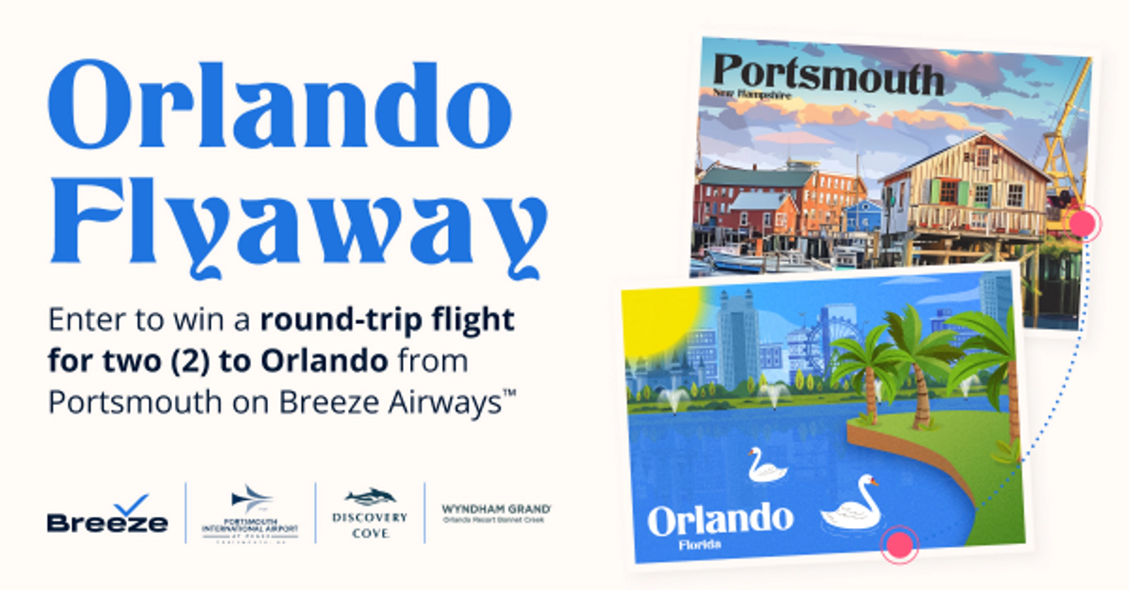 Win a trip for two from Portsmouth to Orlando with Breeze Airways, Wyndham Grand Orlando Resort, and Discovery Cove!