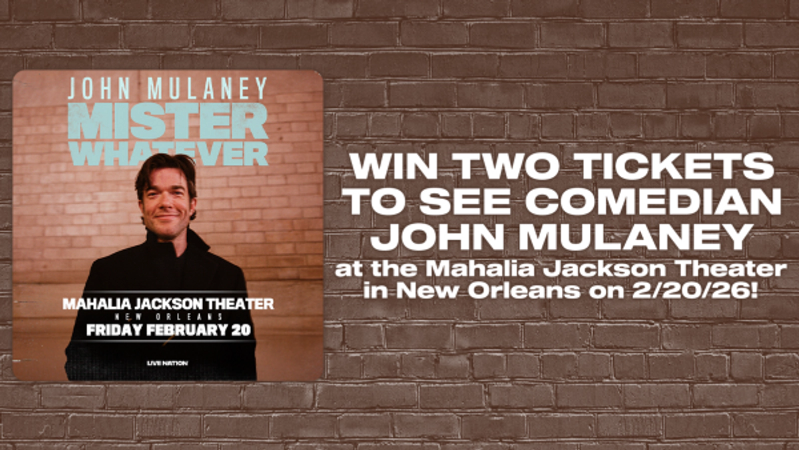 Win two tickets to see comedian John Mulaney at the Mahalia Jackson Theater in New Orleans on 2/20/26!