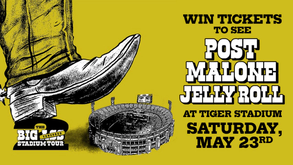 Win 2 tickets to see Post Malone & Jelly Roll in concert at Tiger Stadium Saturday, May 23rd!