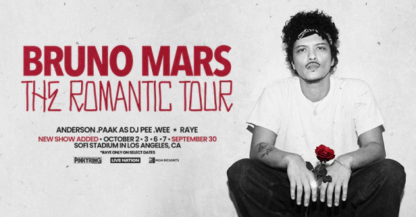 Enter to Win Tickets to Bruno Mars: The Romantic Tour Coming to SoFi Stadium!