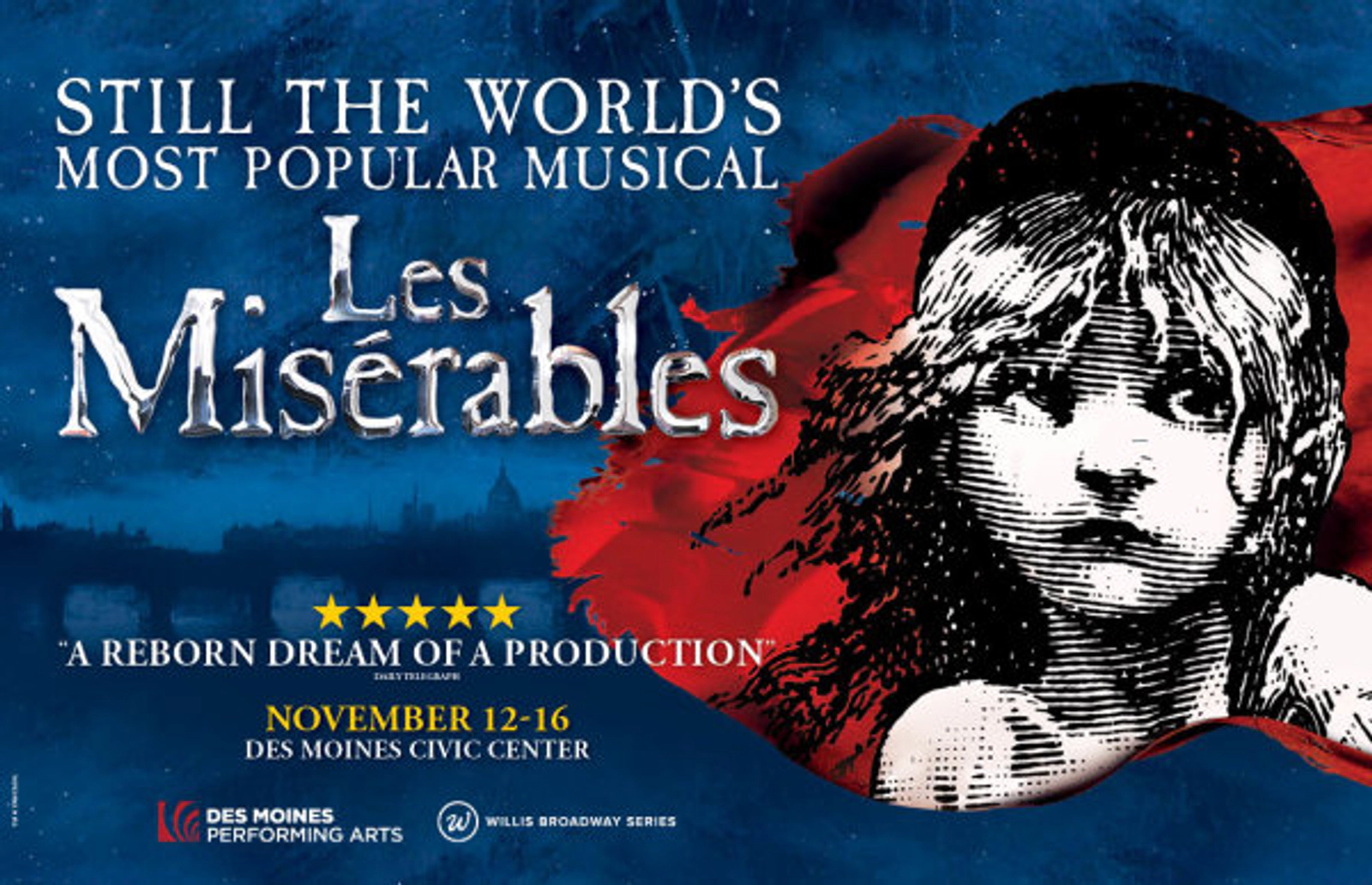 Register to win a 4-pack of tickets to Les Misérables at the Des Moines Civic Center + dinner before the show!