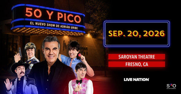 Adrián Uribe llega a Fresno con su nuevo show, 50 Y Pico! Acompáñanos el 20 de septiembre de 2026 en el Saroyan Theatre!