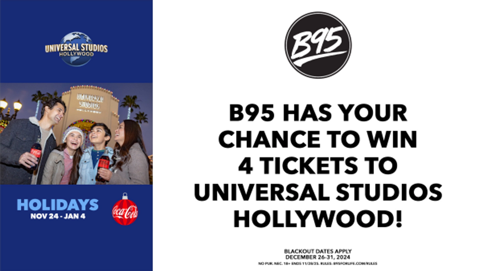 B95 HAS YOUR CHANCE TO WIN 4 TICKETS TO UNIVERSAL STUDIOS HOLLYWOOD!