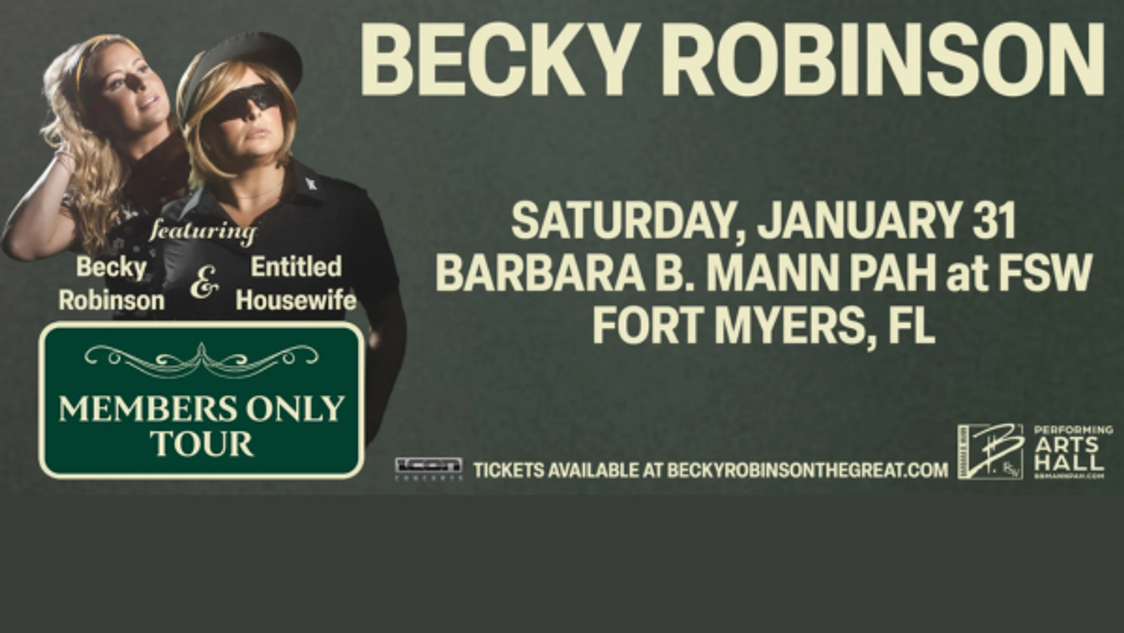 Win Tickets to see Becky Robinson at the Barbara B. Mann Performing Arts Hall