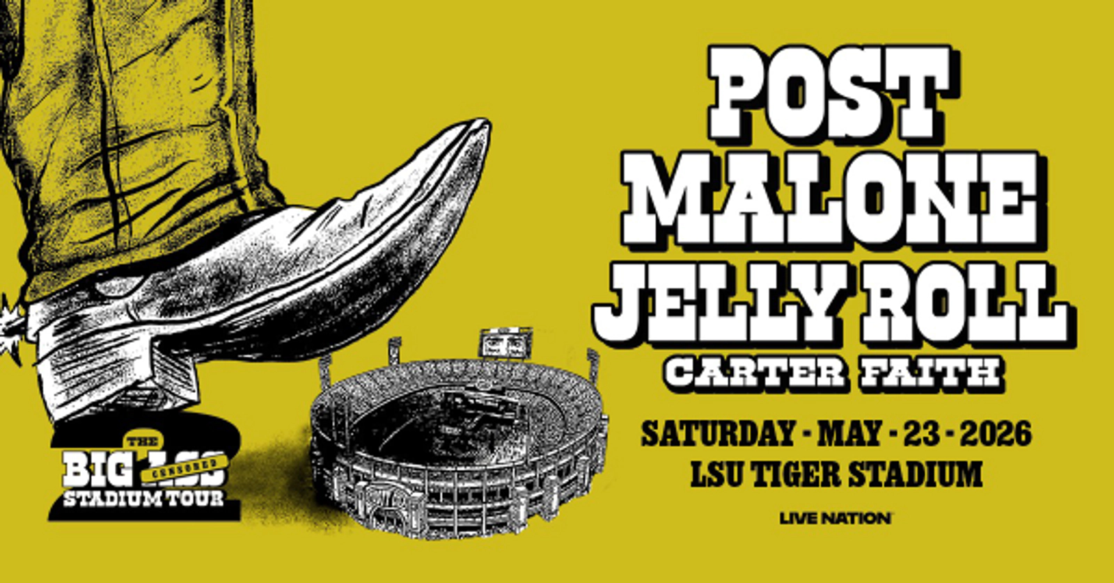 Win tickets to Post Malone & Jelly Roll at Tiger Stadium this May!