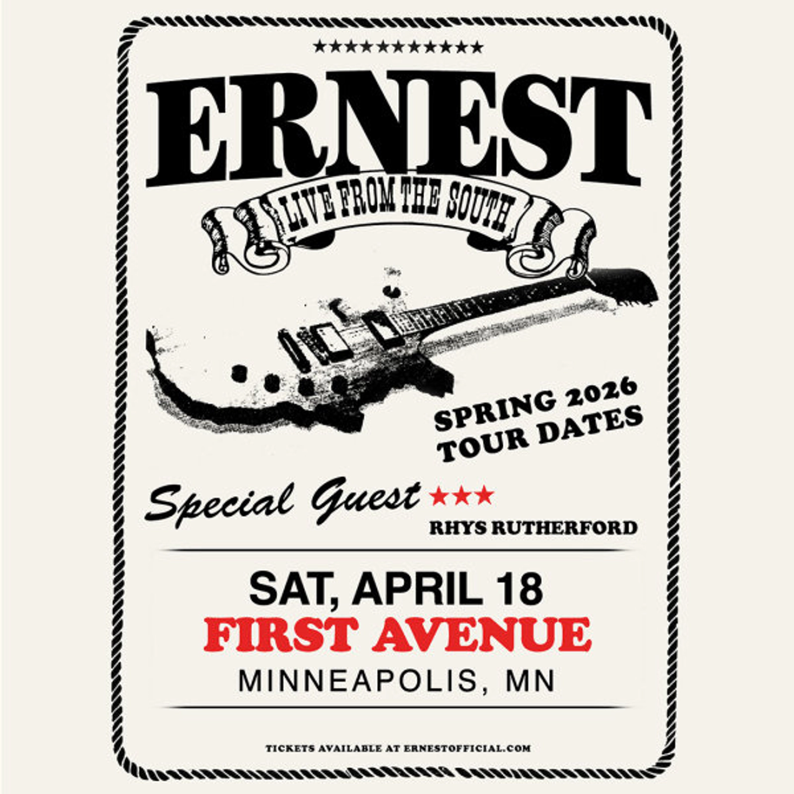 Win 2 tickets to see Ernest on April 18th