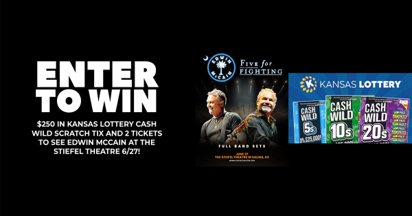 WIN $250 IN KANSAS LOTTERY CASH WILD SCRATCH TIX AND 2 TICKETS TO SEE EDWIN MCCAIN AT THE STIEFEL THEATRE 6/27!