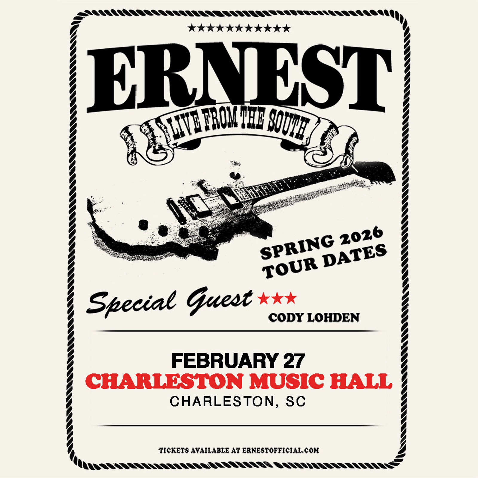 Ernest: Live From The South at The Charleston Music Hall Feb 27th, 2026