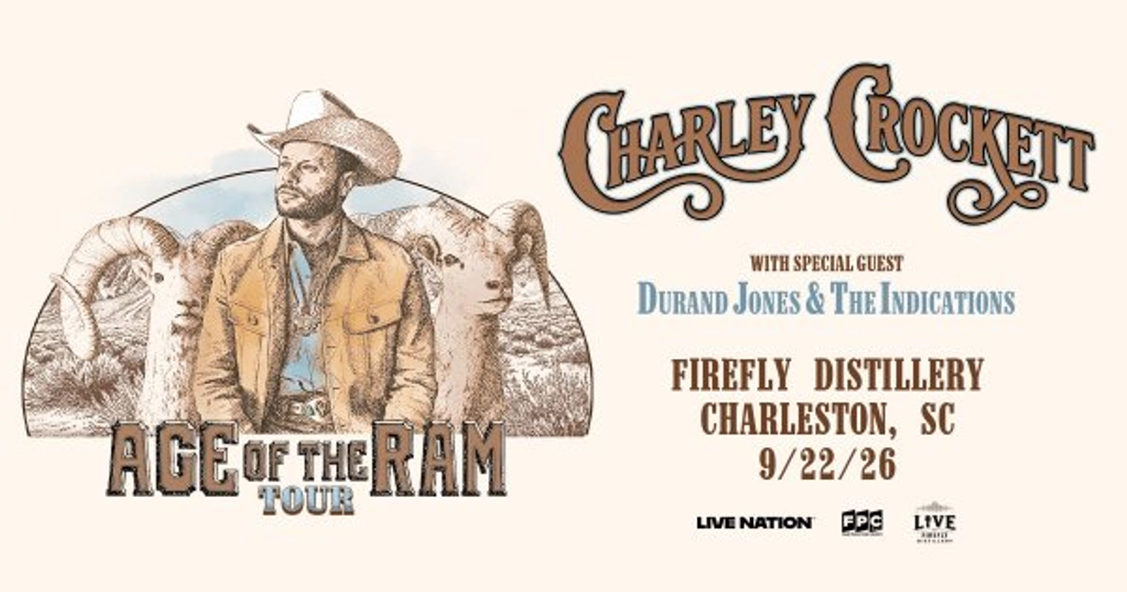 Charley Crockett: Age of the Ram Tour at Firefly Distillery on 9/22!