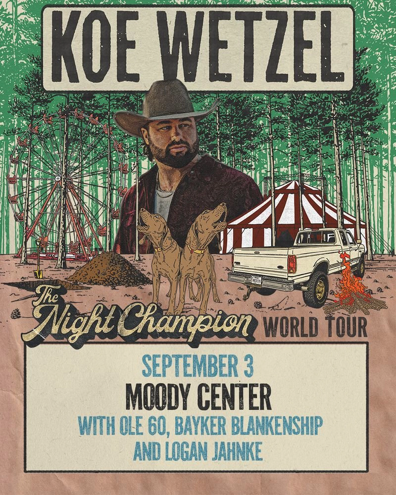 Koe Wetzel The Night Champion World Tour Austin September 3 concert poster