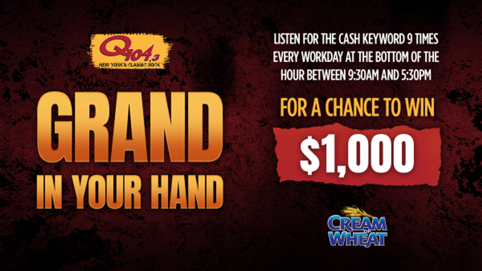 Listen To Win $1,000 with Q104.3's Grand In Your Hand