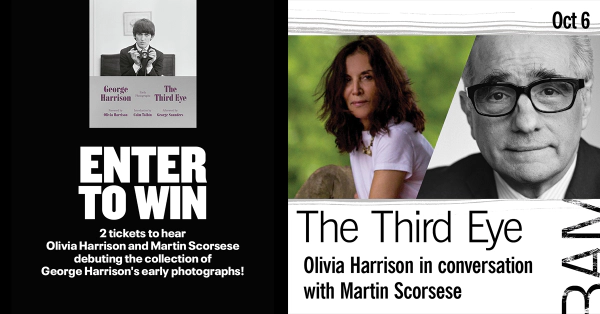 Enter for a chance to win a pair of tickets to hear Olivia Harrison and Martin Scorcese debuting the collection of George Harrison's early photographs
