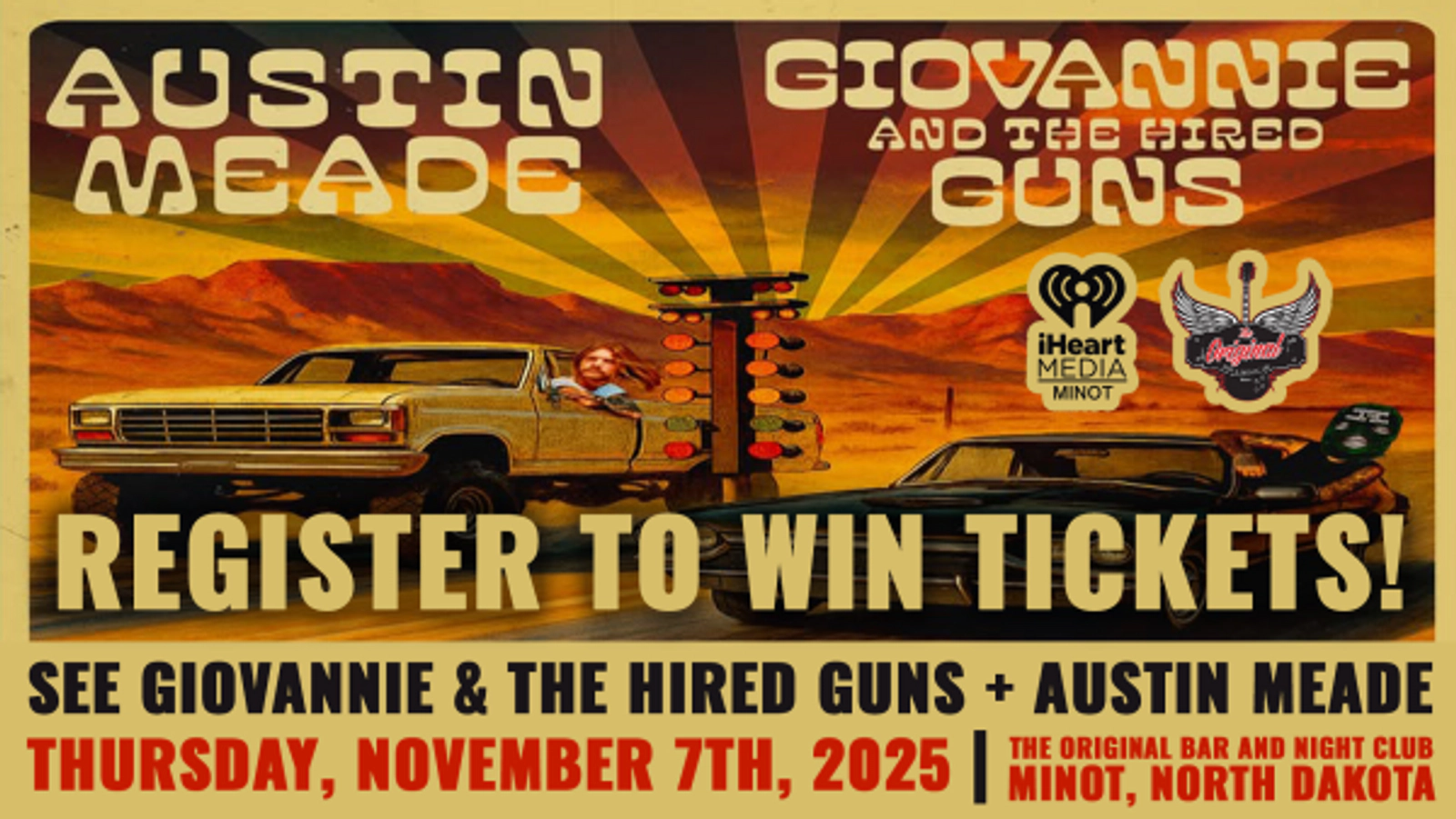 Register to win tickets to see GIOVANNIE and The Hired Guns and Austin Meade with special guest Dalton Domino!