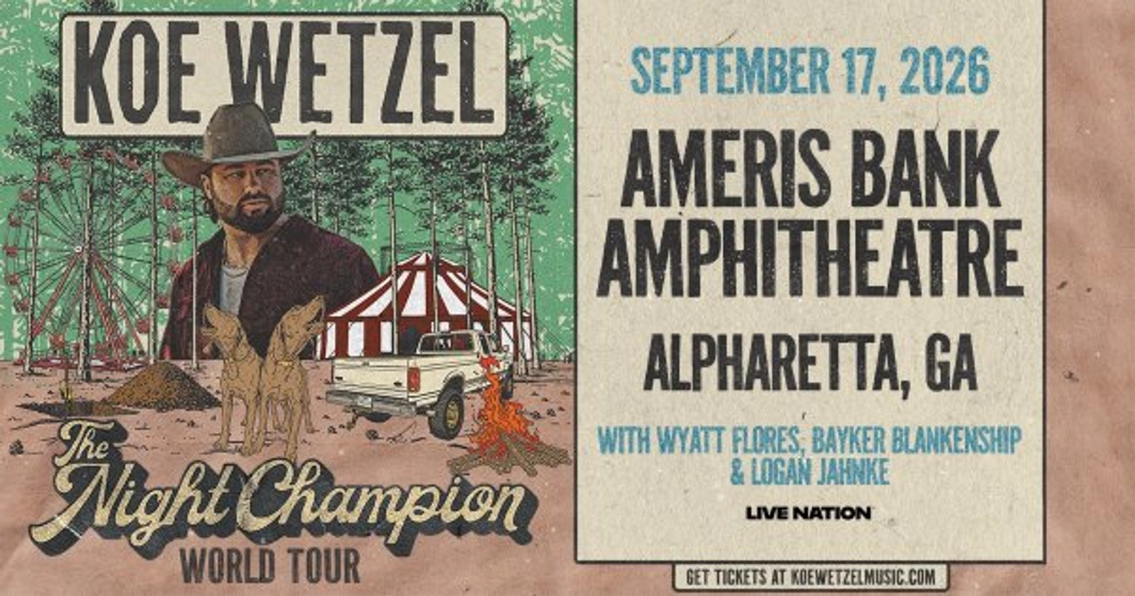 Win tickets to Koe Wetzel at Ameris Bank Amphitheatre!
