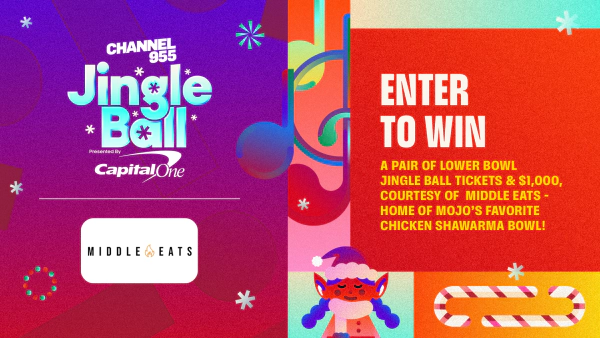 Enter to Win a Pair of Lower BOWL Jingle Ball Tickets & $1,000, courtesy of Middle Eats - Home of Mojo’s Favorite Chicken Shawarma Bowl!