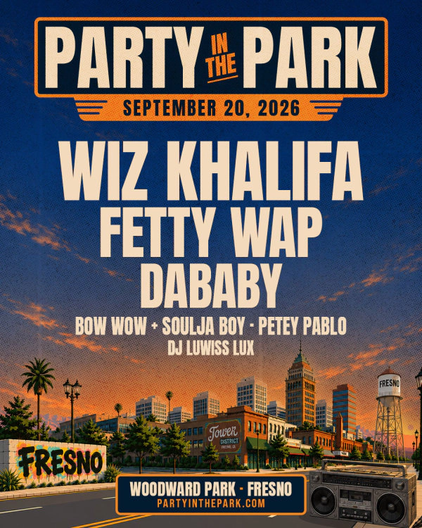 Party in the Park Returns to Fresno - Starring WIZ KHALIFA and more! Sept. 20th at Woodward Park
