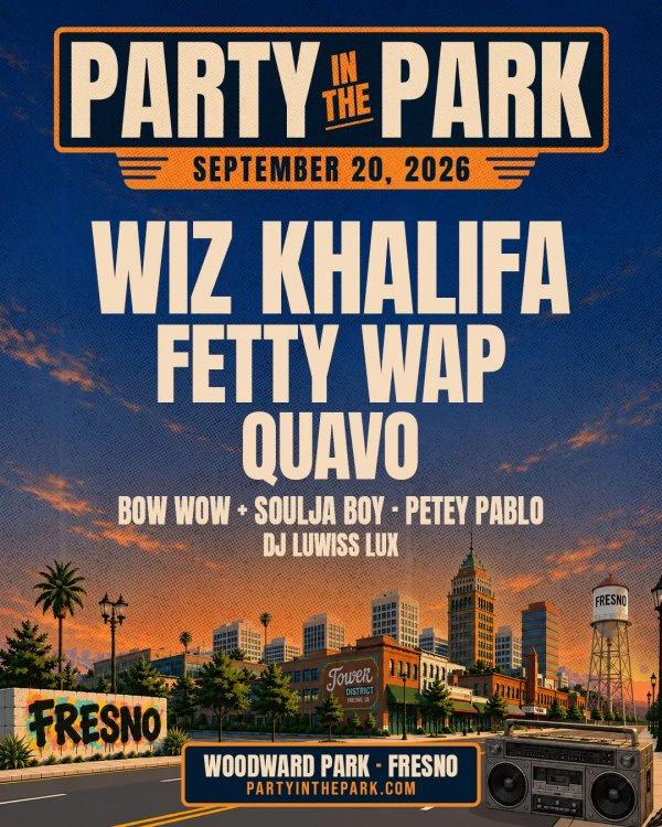 Party in the Park Returns to Fresno - Starring WIZ KHALIFA and more! Sept. 20th at Woodward Park