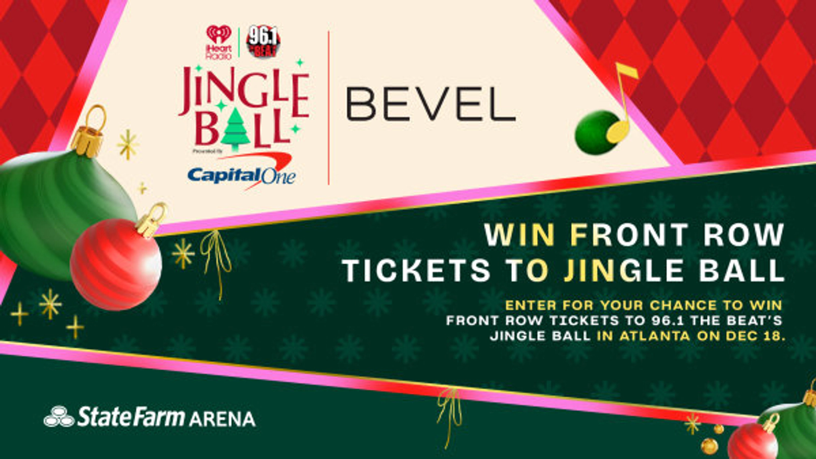 Win front row tickets to 96.1 The Beat's Jingle Ball, thanks to Bevel!