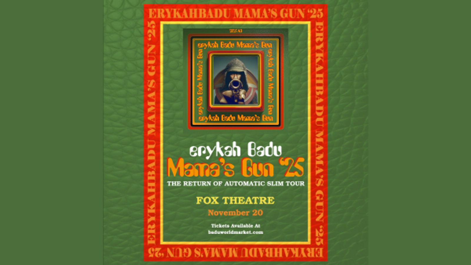 Win tickets to see Erykah Badu Mama's Gun '25: The Return of Automatic Slim Tour