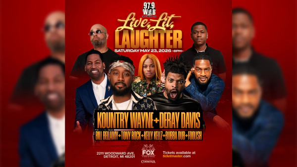 Listen to 97.9 WJLB to win a pair of tickets to see Live Lit Laughter featuring DeRay Davis, Country Wayne, Bill Bellamy, Tony Rock, Bubba Dubb, Foolish and Kelly Kellz May 23 Memorial Weekend at the Fox Theatre.