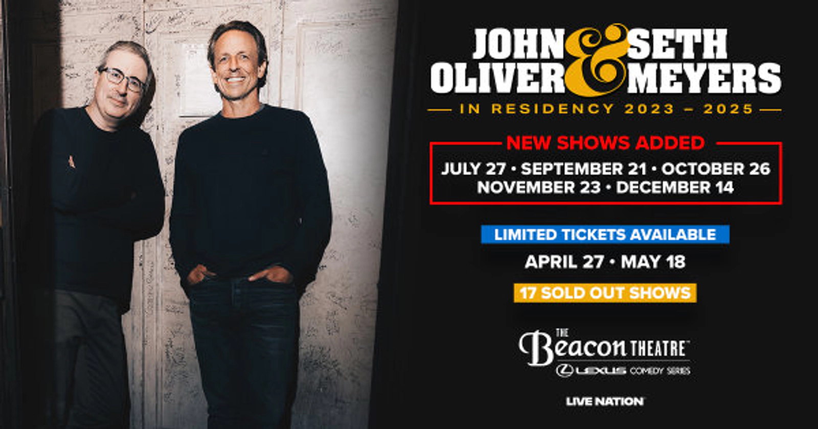 Win A Pair Of Tickets To See John Oliver and Seth Meyers Coming To The Beacon Theatre!