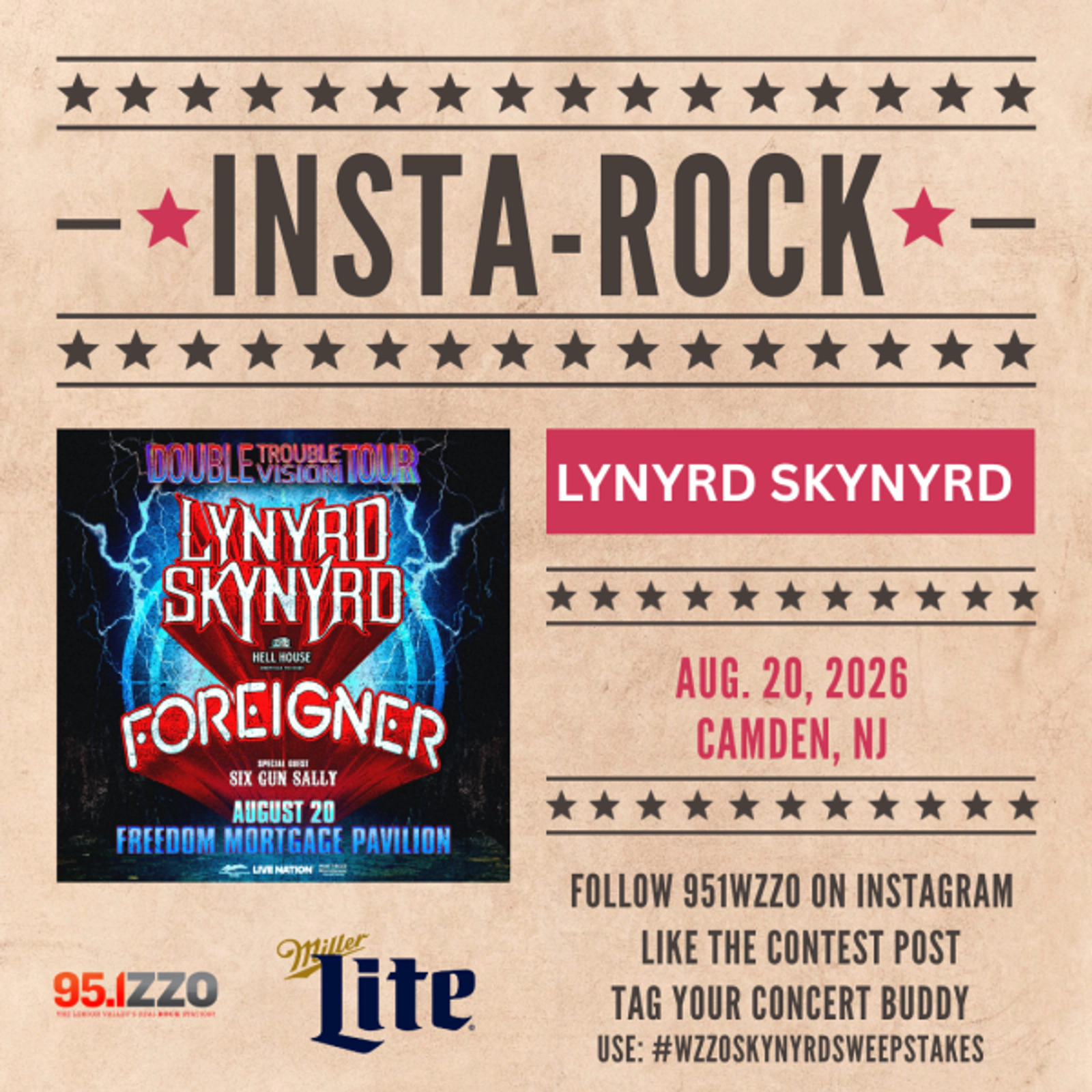 INSTAROCK with WZZO and Miller Lite - Win tickets for Lynyrd Skynyrd!