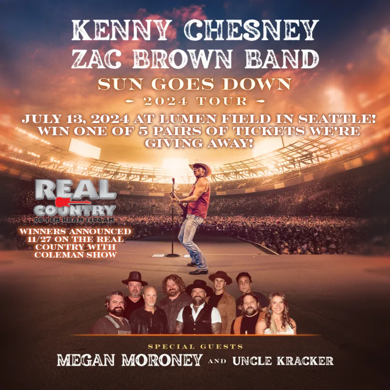 Win one of 5 pairs of tickets to Kenny Chesney with the Zac Brown Band